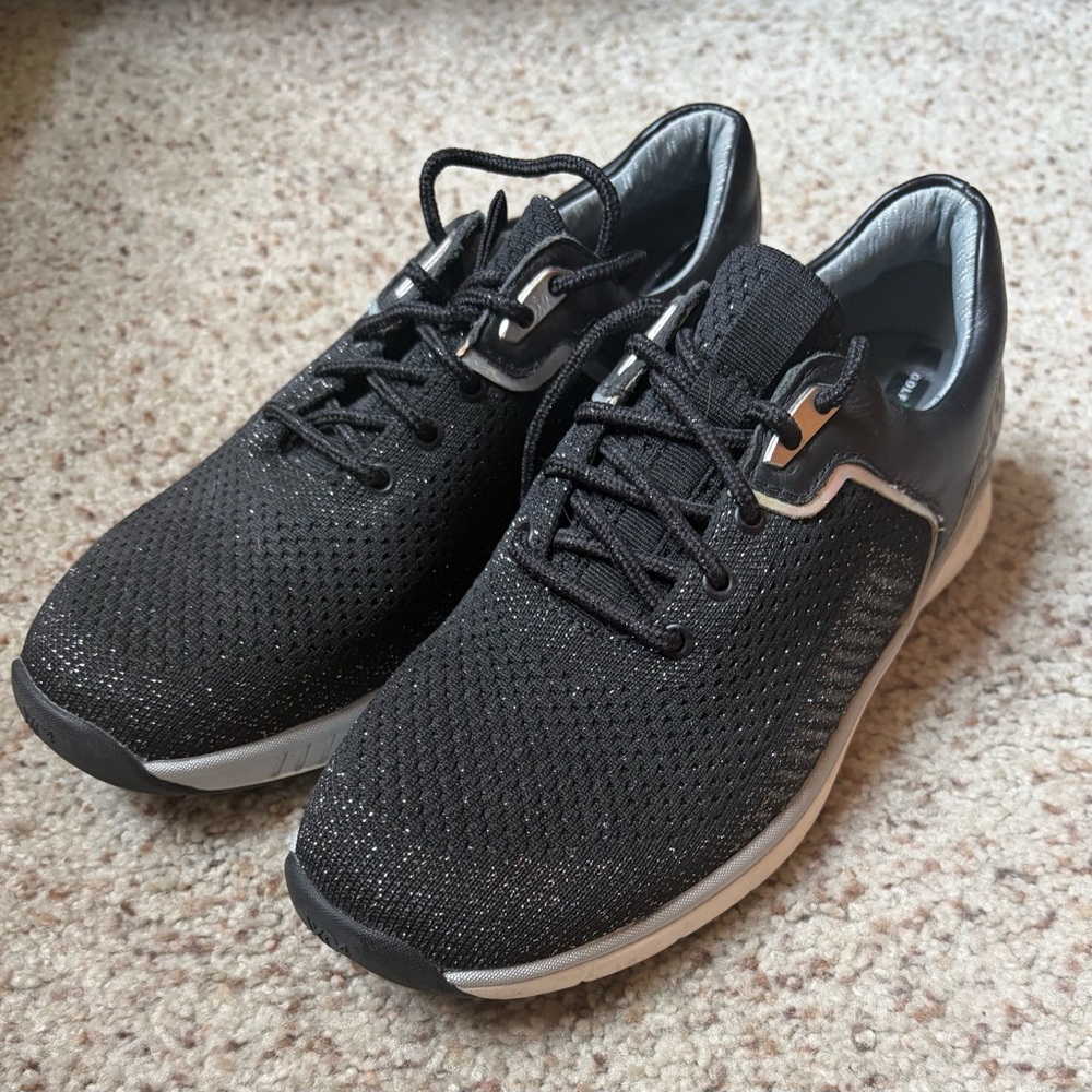 Johnston & Murphy Black Knit Athletic Sneakers with Silver Accents